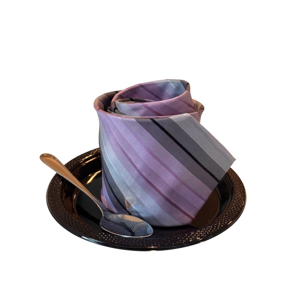Uomo Venetto Mens Silk Necktie Purple Grey Black Diagonal Striped Classic Tie